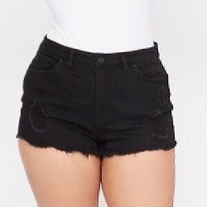 NEW NWT REFUGE Hi-Rise Cheeky Jean Shorts Black High Waisted 5" Inseam Cuffed 18